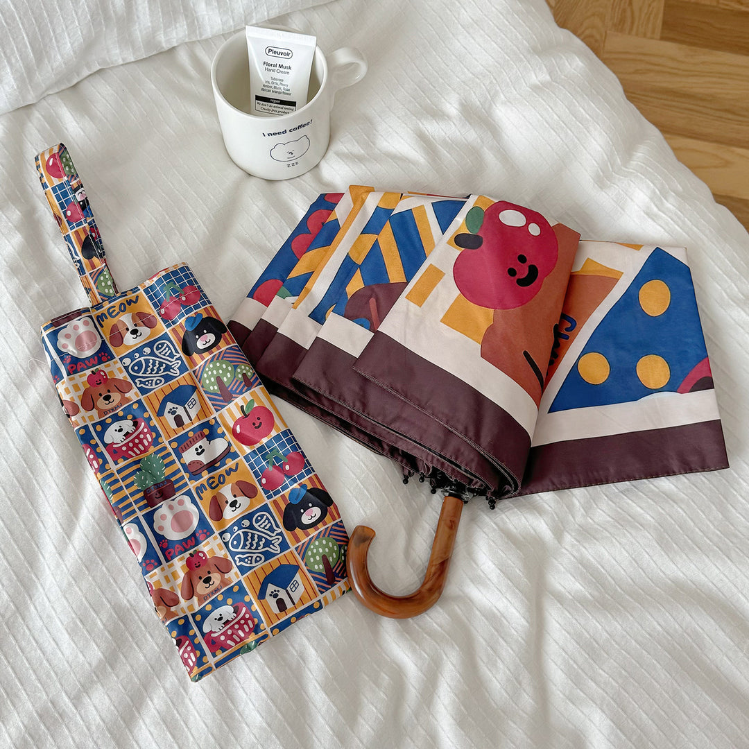 Ladies Foldable Umbrella with Playful Animal Designs Bowlift