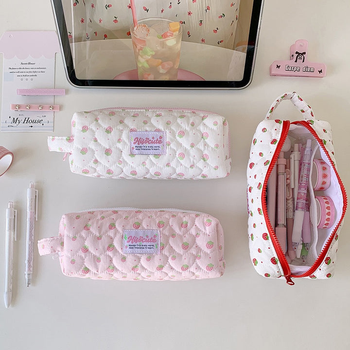 Strawberry Print Quilted Pencil Case Bowlift