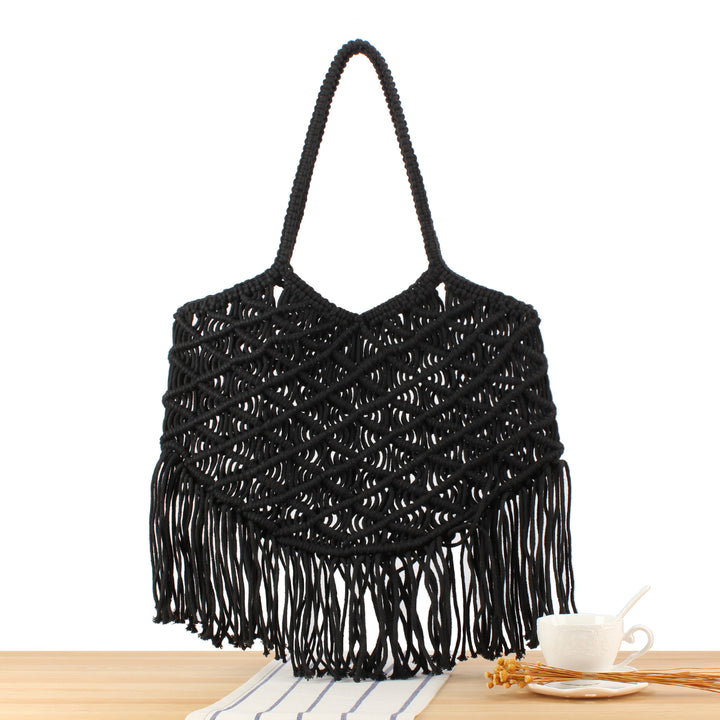 Macrame Tote Bag with Fringed Bottom Bowlift