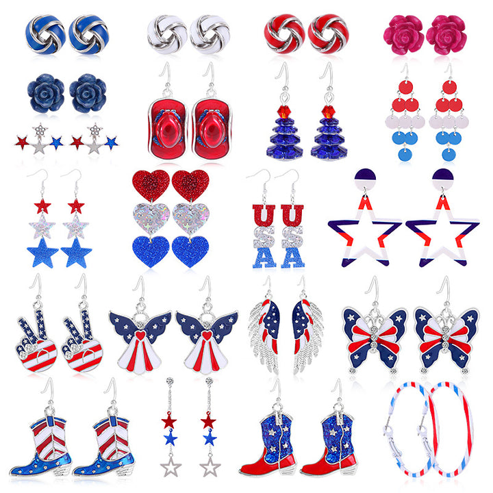 Women's lightweight star earrings with enamel flag design and fishhook Bowlift