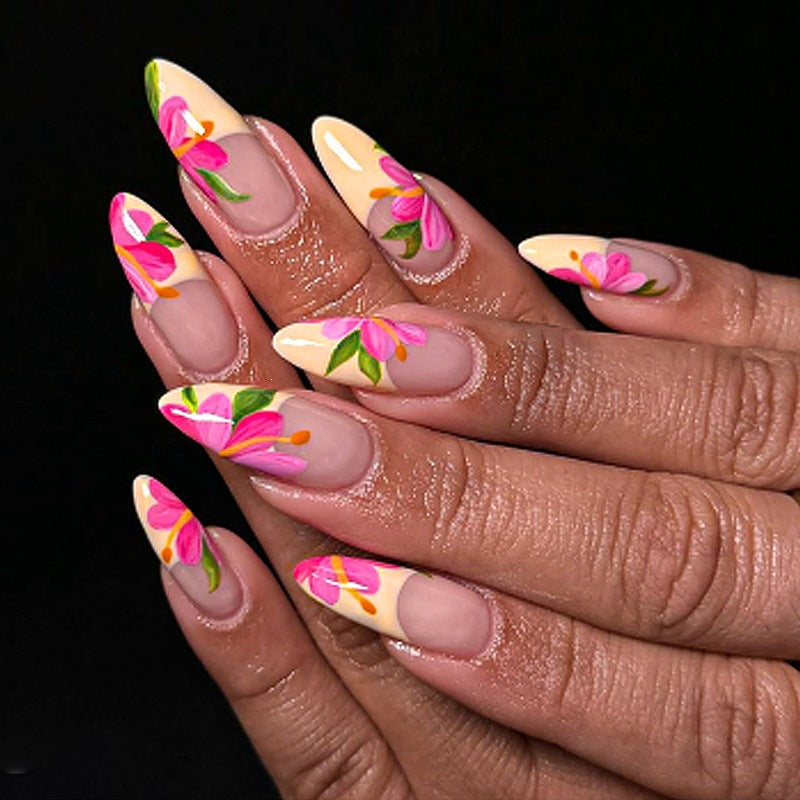 Artificial nail set with floral accents and glamorous finish Bowlift