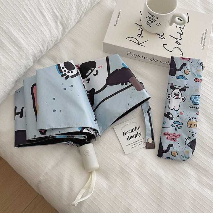Women Folding Umbrella with Cute Animal Designs and Practical Carrying Case Bowlift
