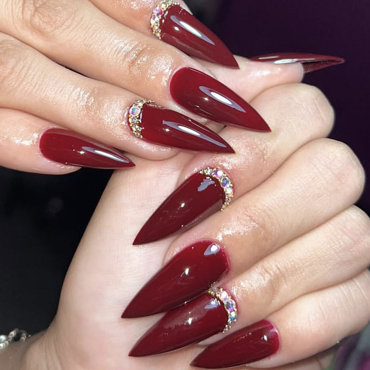 Elegant Stiletto Nail Art Extensions with Glitter Accents Bowlift