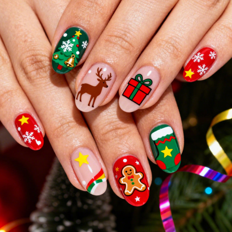 Christmas-Themed Press-On Nail Art Set with Festive Holiday Designs Bowlift