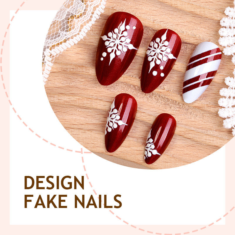 Acrylic Nail Set with Festive Winter Design and Glamorous Accents Bowlift