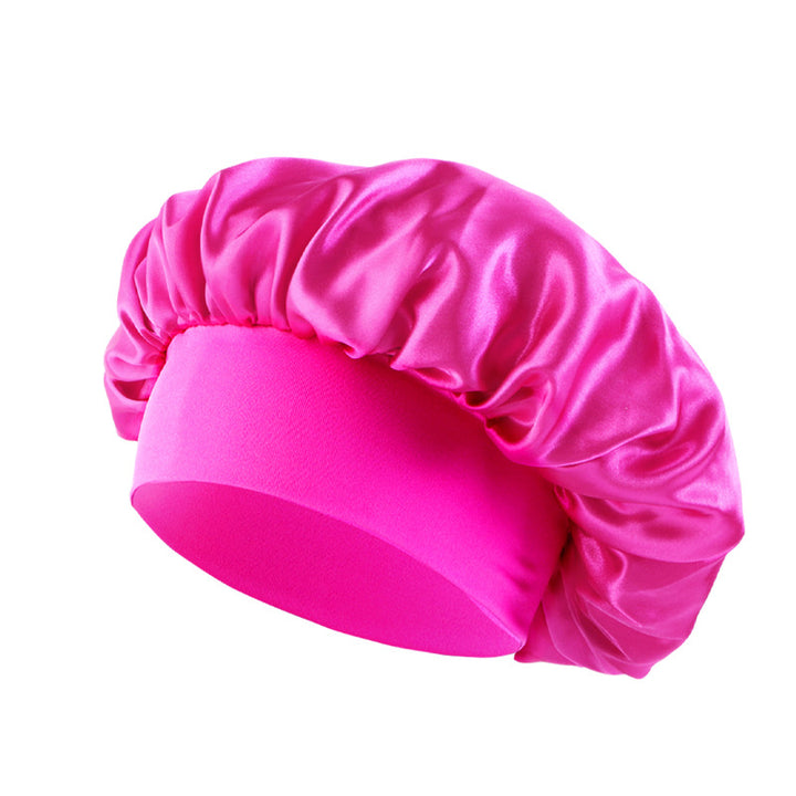 Satin sleep bonnet with wide protective elastic band Bowlift