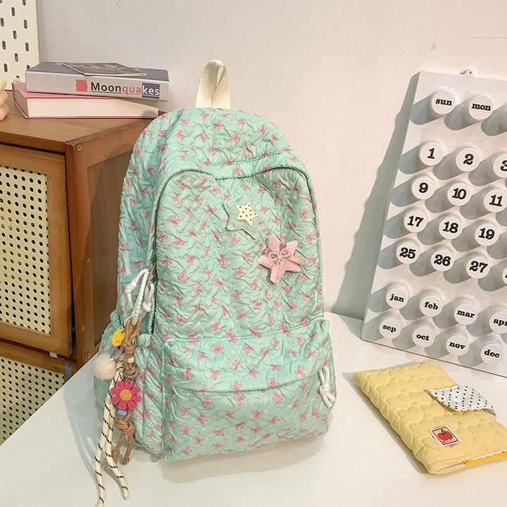 Quilted Floral Patterned Backpack Bowlift