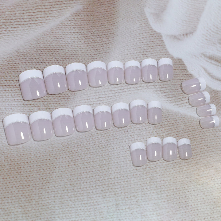 Glossy French Tip Press-On Nail Set Bowlift