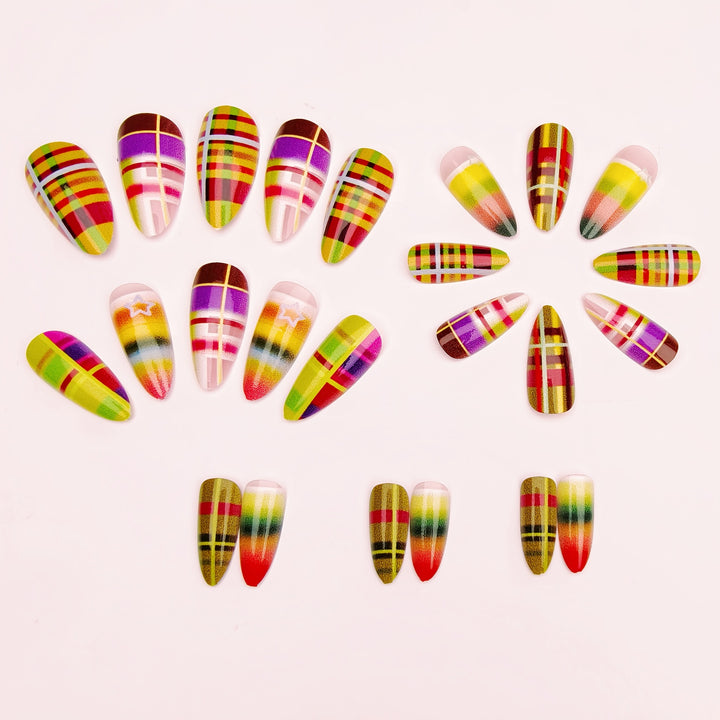 Creative artificial nails with striking plaid pattern Bowlift