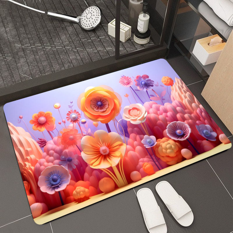 Floral Design Memory Foam Bath Mat Bowlift