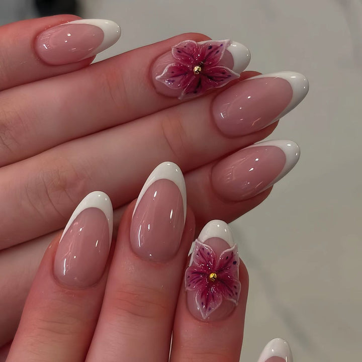 Elegant Floral Acrylic Nail Art Bowlift