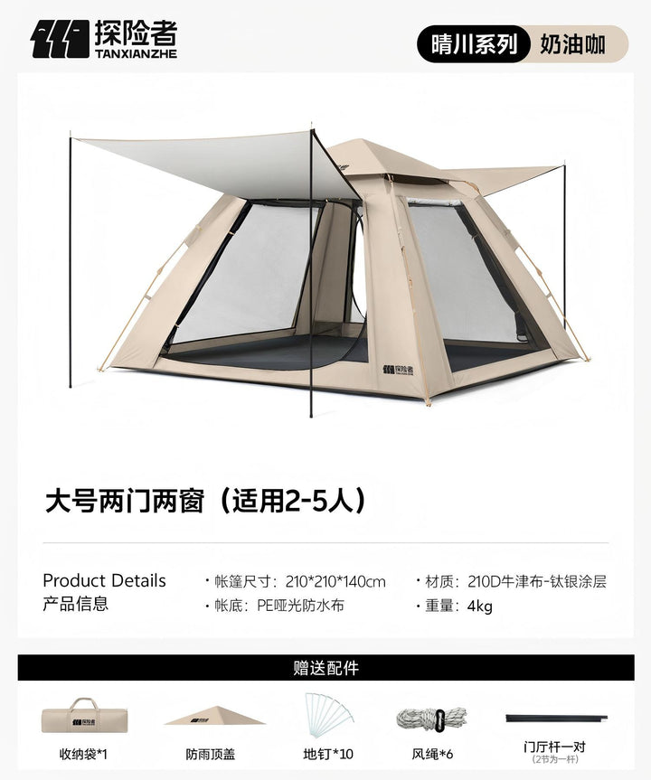 Camping tent with integrated rainfly and ventilation system Bowlift