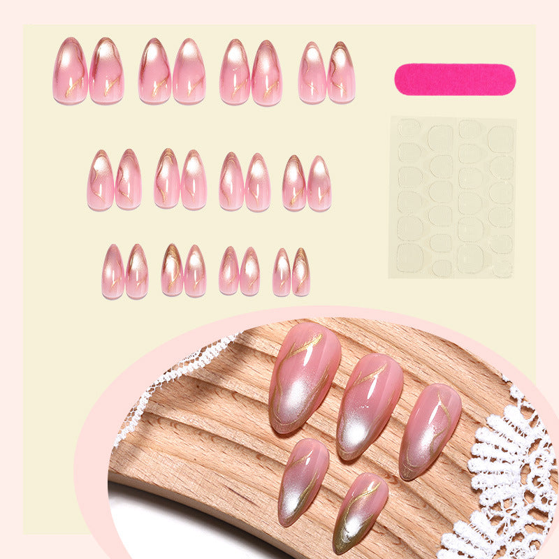 Elegant Press-On Nail Art Set with Chic Gold Accents Bowlift
