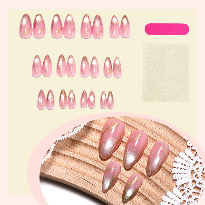 Elegant Press-On Nail Art Set with Chic Gold Accents Bowlift