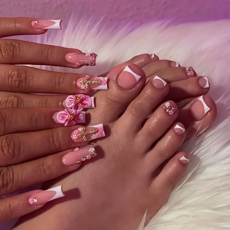 3D Floral Decorative Press-On Nails Set Bowlift