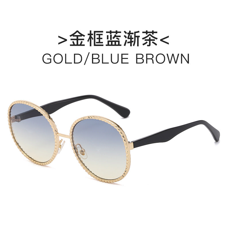 Women elegant oversized sunglasses with woven golden frame Bowlift