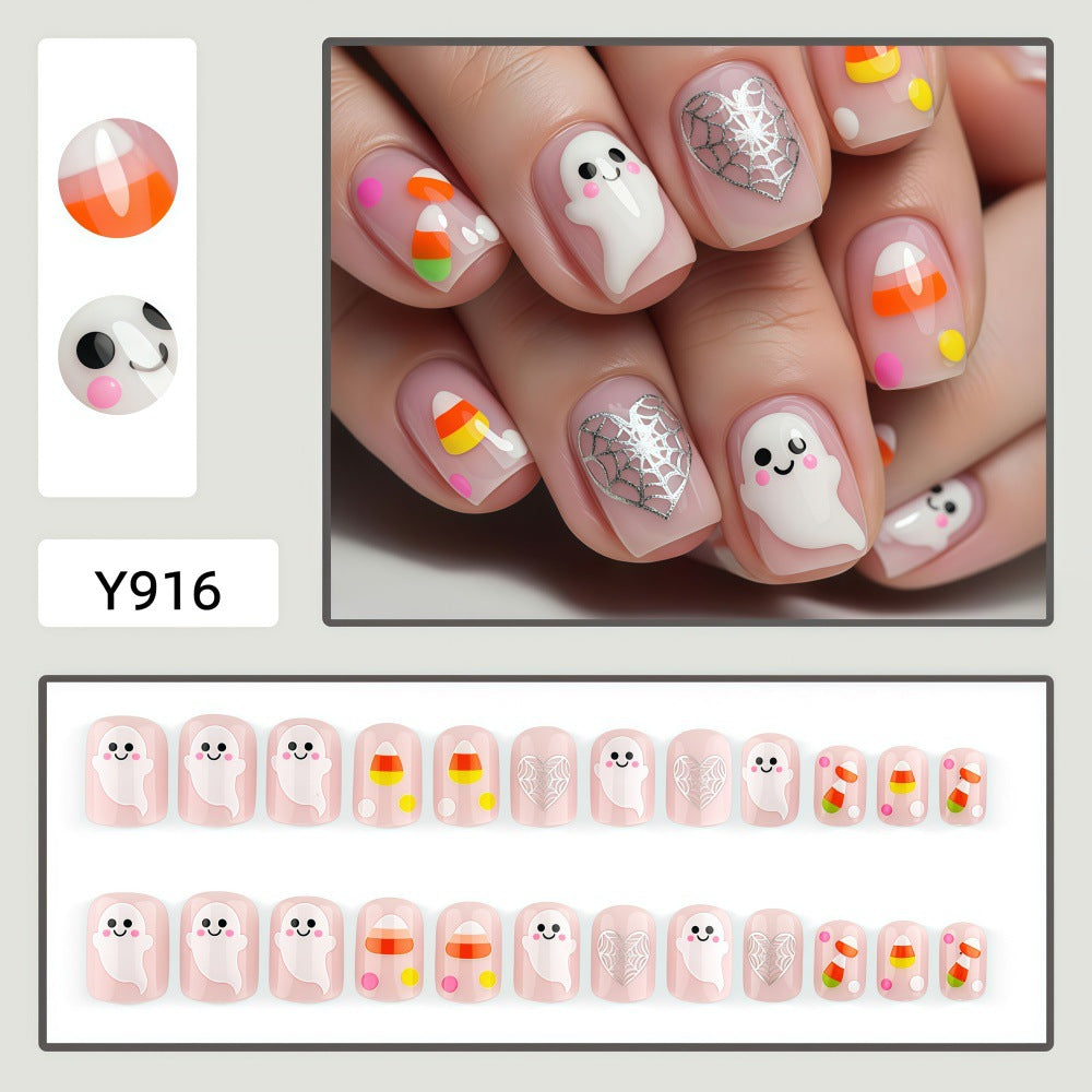 Halloween Artificial Nails with Ghost and Candy Designs Bowlift