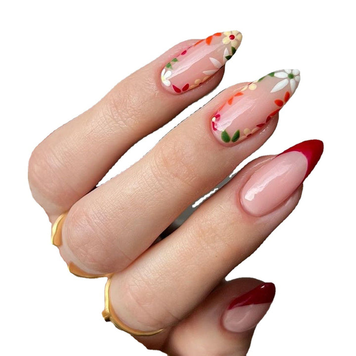 Floral French Tip False Nail Art Bowlift
