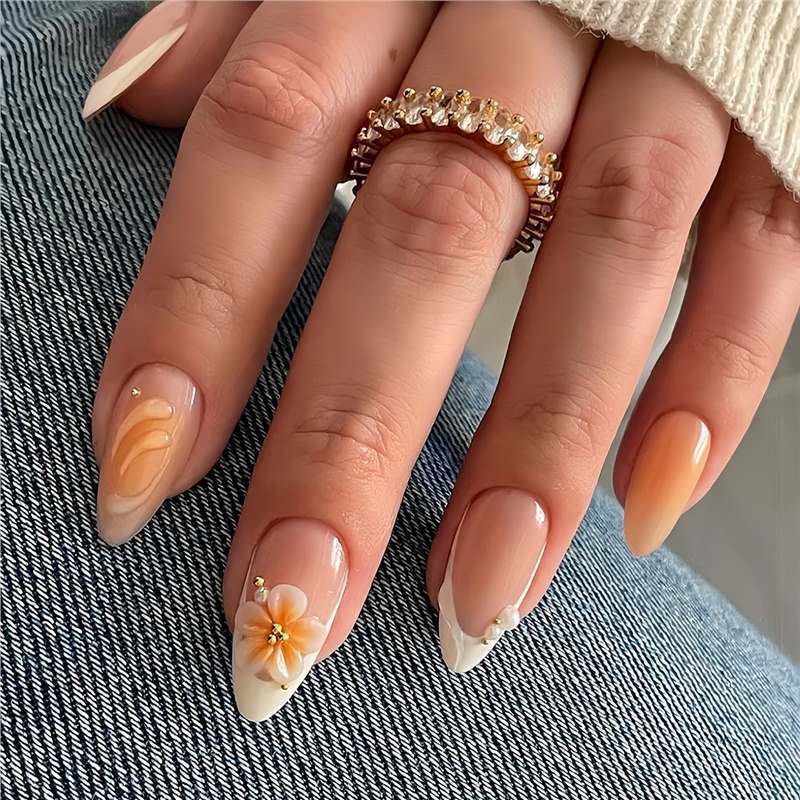 Decorative Floral Acrylic Nail Set Bowlift