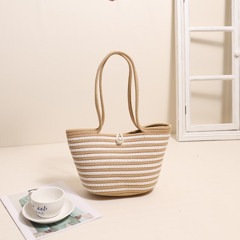 Trendy Basket Bag with Stylish Striped Pattern Bowlift