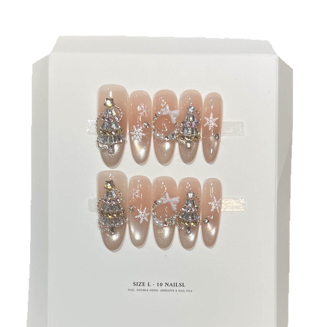 Glittery Press-On Nail Art Set with Snowflake Design Bowlift