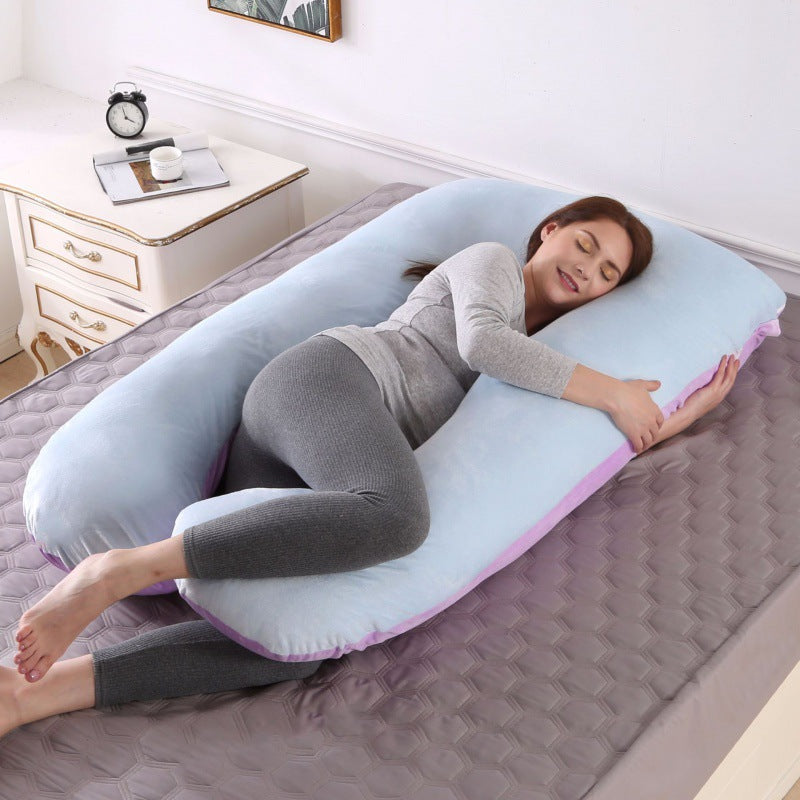 ergonomic U-shaped full-body maternity support pillow with removable washable velour cover and adjustable inner bolster Bowlift