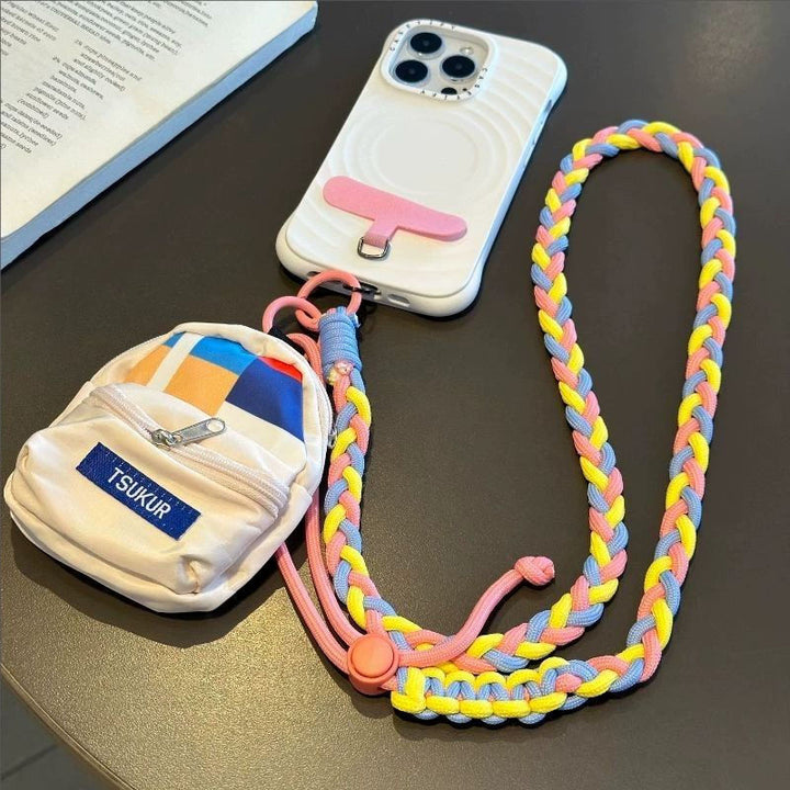 Braided crossbody phone lanyard with detachable mini pouch and adjustable cord Bowlift