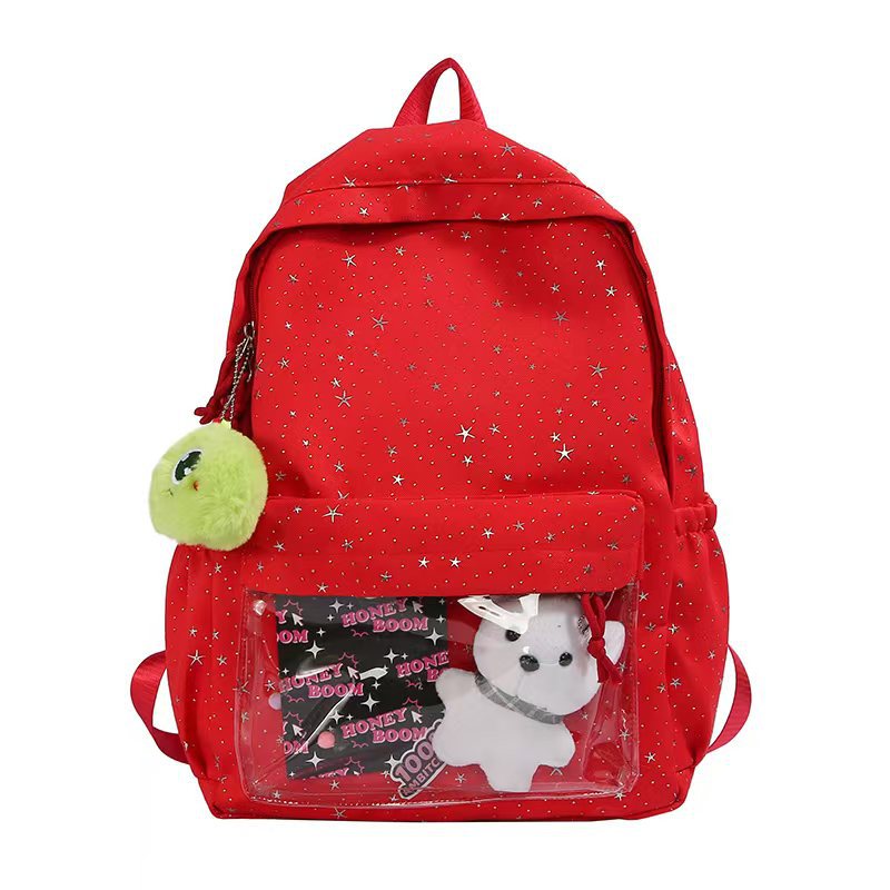 Backpack with Transparent Front Pocket and Cozy Bowlift Motif