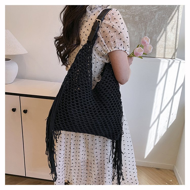 Macrame Hobo Bag with Fringes and Robust Design Bowlift