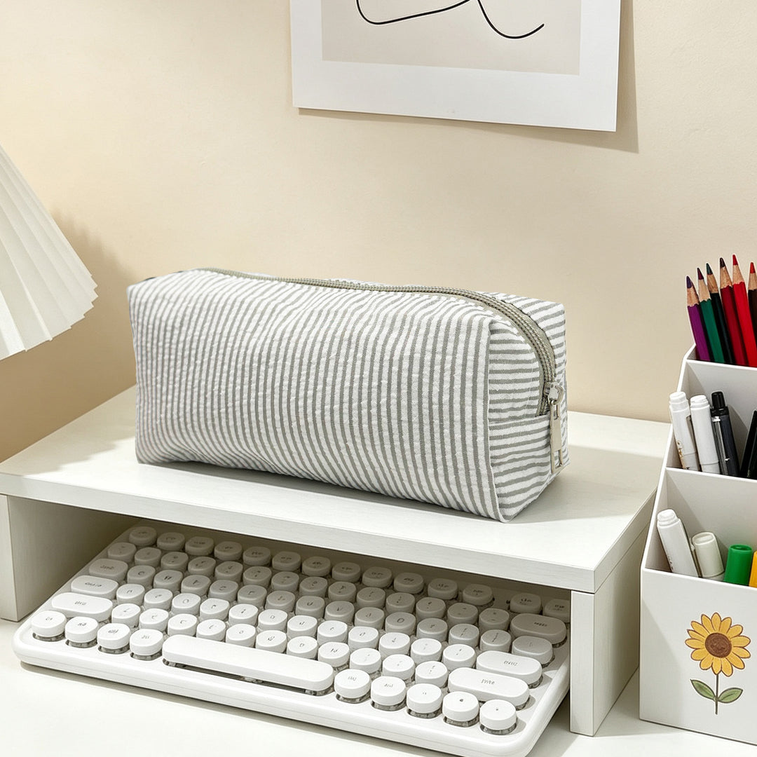 Striped Zippered Pencil Case Bag Bowlift