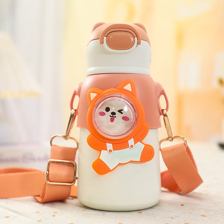 Women's Insulated Bottle with Funny Animal Design and Integrated Carrying Strap Bowlift