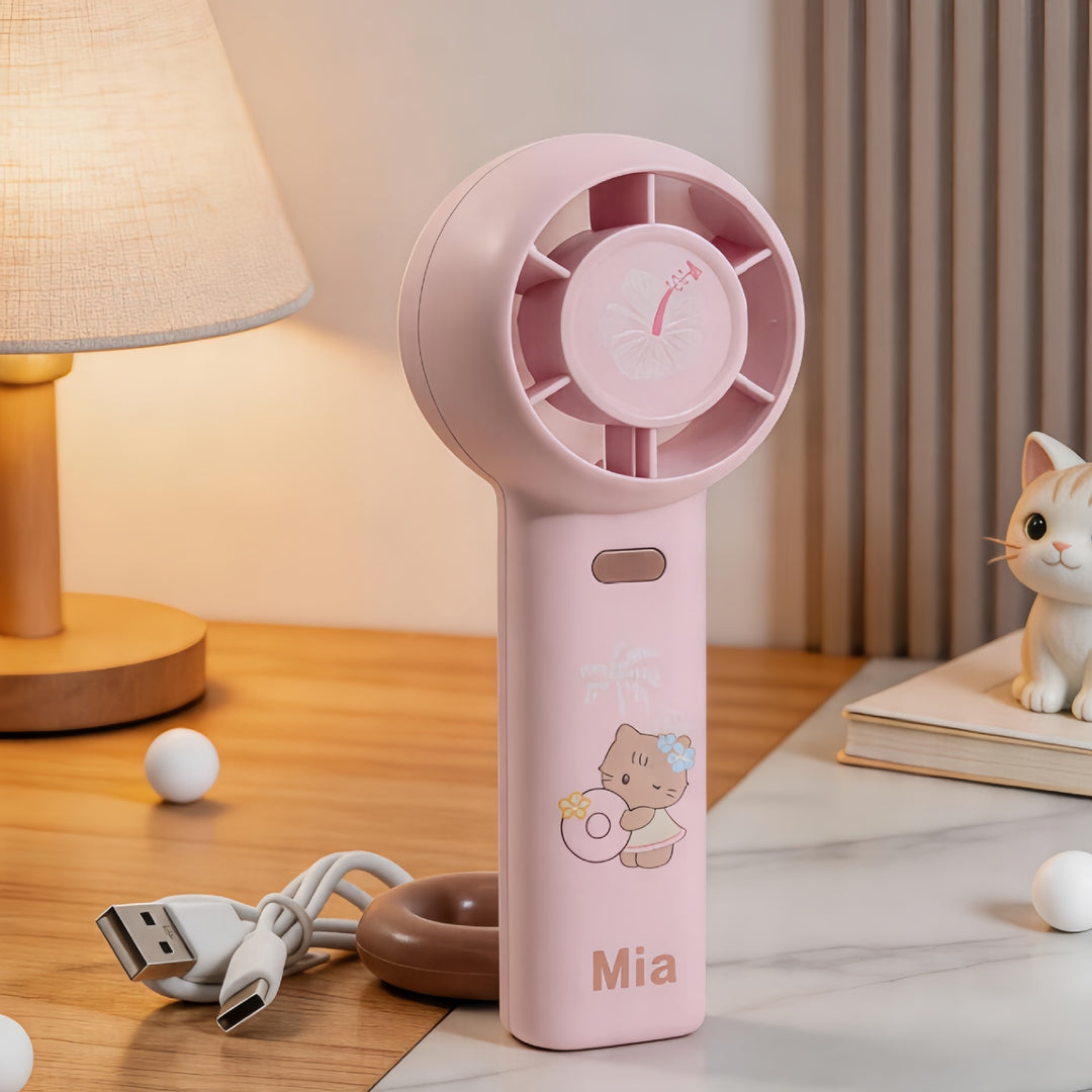 Women's portable handheld fan with customizable character design Bowlift