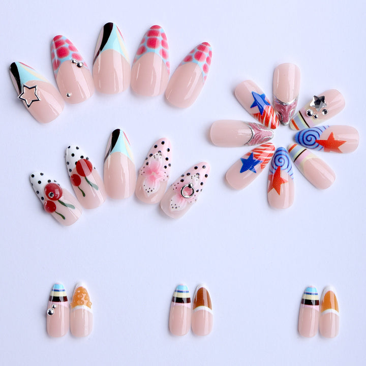 Artificial nails with creative design and sparkling accents Bowlift