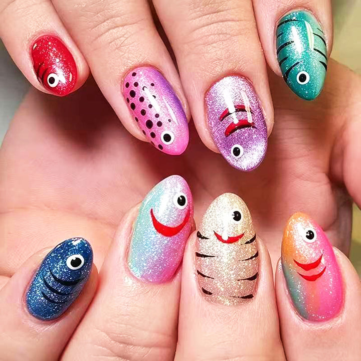 Creative artificial nails with cheerful fish design Bowlift