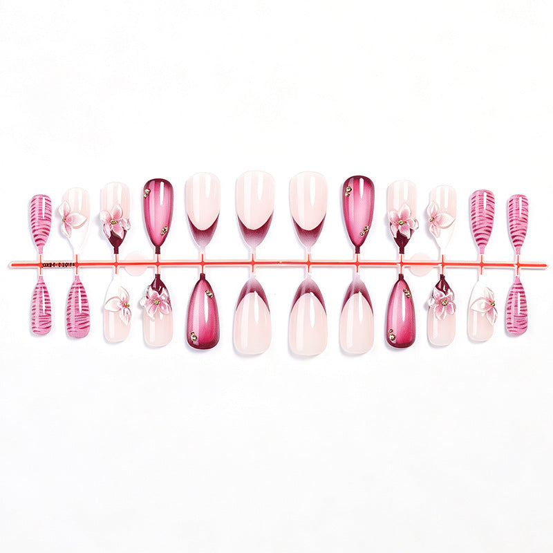 Premium Artistic Press-On Nail Set with Floral and Ombre Design Bowlift