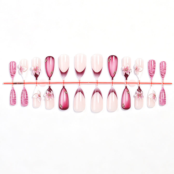 Premium Artistic Press-On Nail Set with Floral and Ombre Design Bowlift