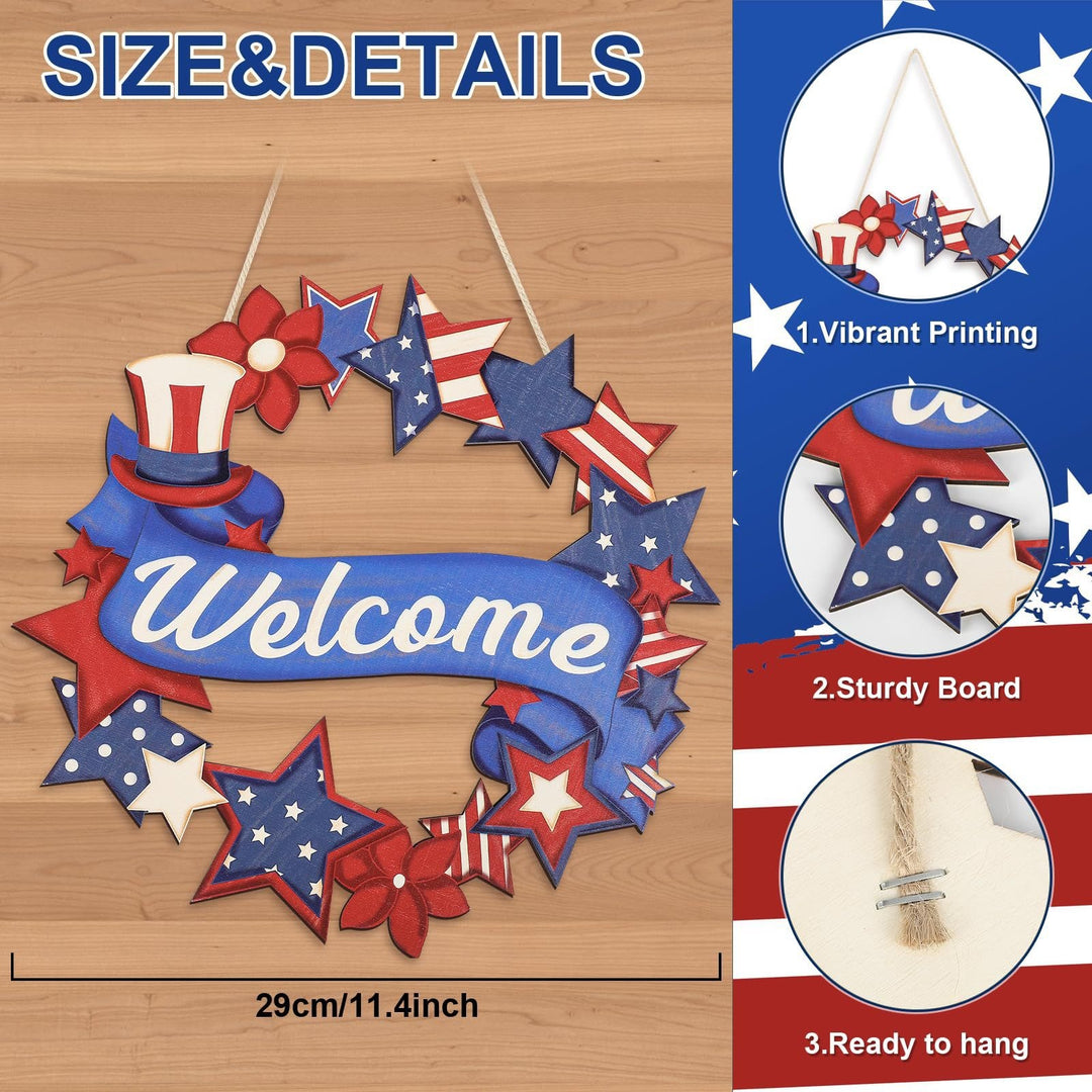 Unisex nan more patriotic wooden door wreath with star and heart motifs and hanging rope Bowlift
