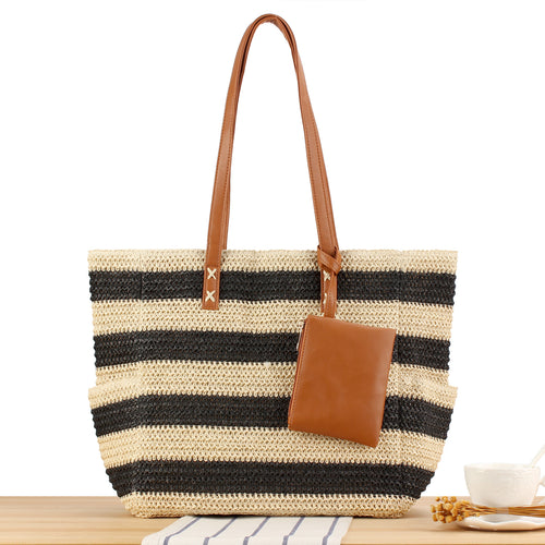 Beach bag with elegant leather handles and practical interior bag Bowlift