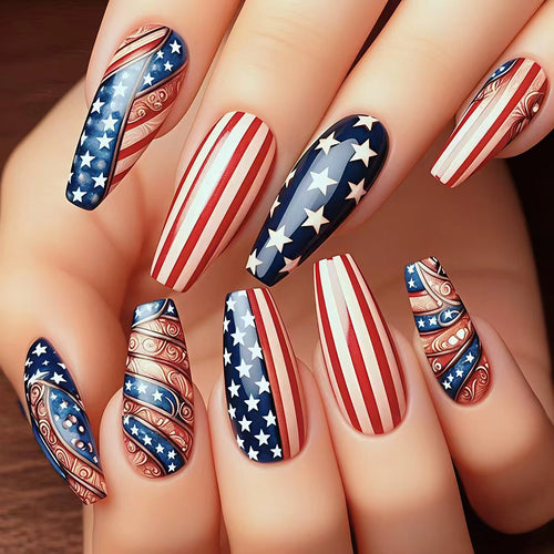 Patriotic Star and Stripes Nail Art Bowlift