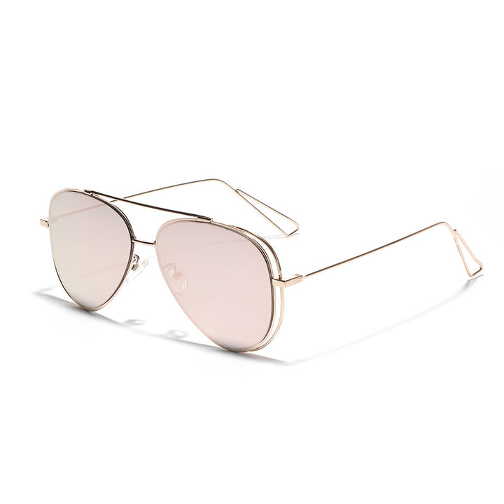 Women's retro aviator sunglasses with silver metal frame and mirrored lenses Bowlift