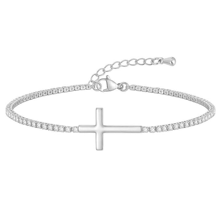 Crystal-Embellished Cross Charm Bracelet Bowlift