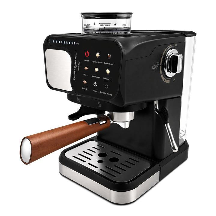 Espresso machine with integrated grinder and precise brew temperature control Bowlift