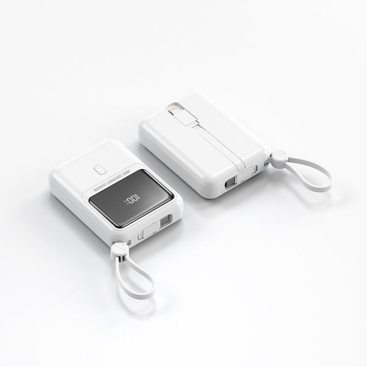 Compact power bank with integrated charging cable and digital display Bowlift