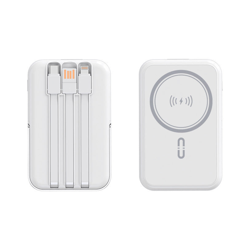 Powerbank with integrated charging cables and wireless charging function Bowlift