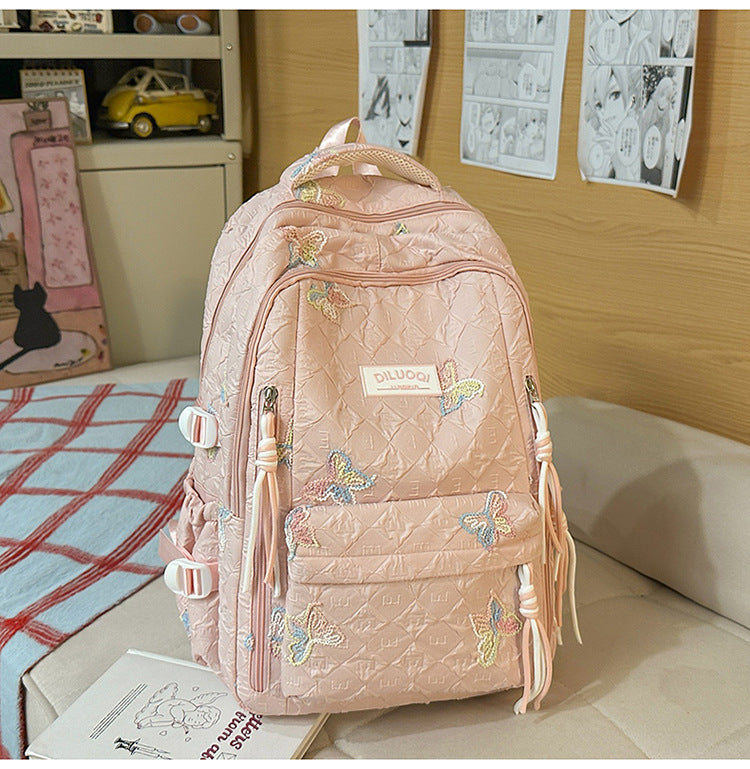 Floral Embroidered Durable School Backpack Bowlift