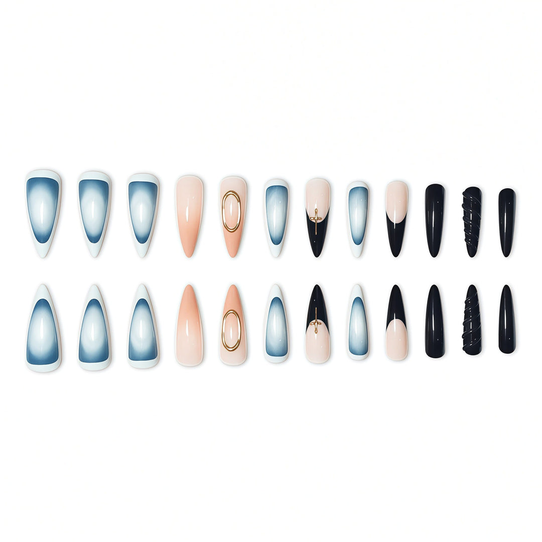 Elegant Stiletto Nail Enhancements with Unique Accents Bowlift