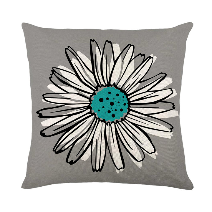 Artistic Daisy Print Linen Throw Pillow