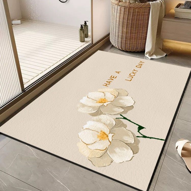 Cheerful Floral Message Bath Mat Bowlift