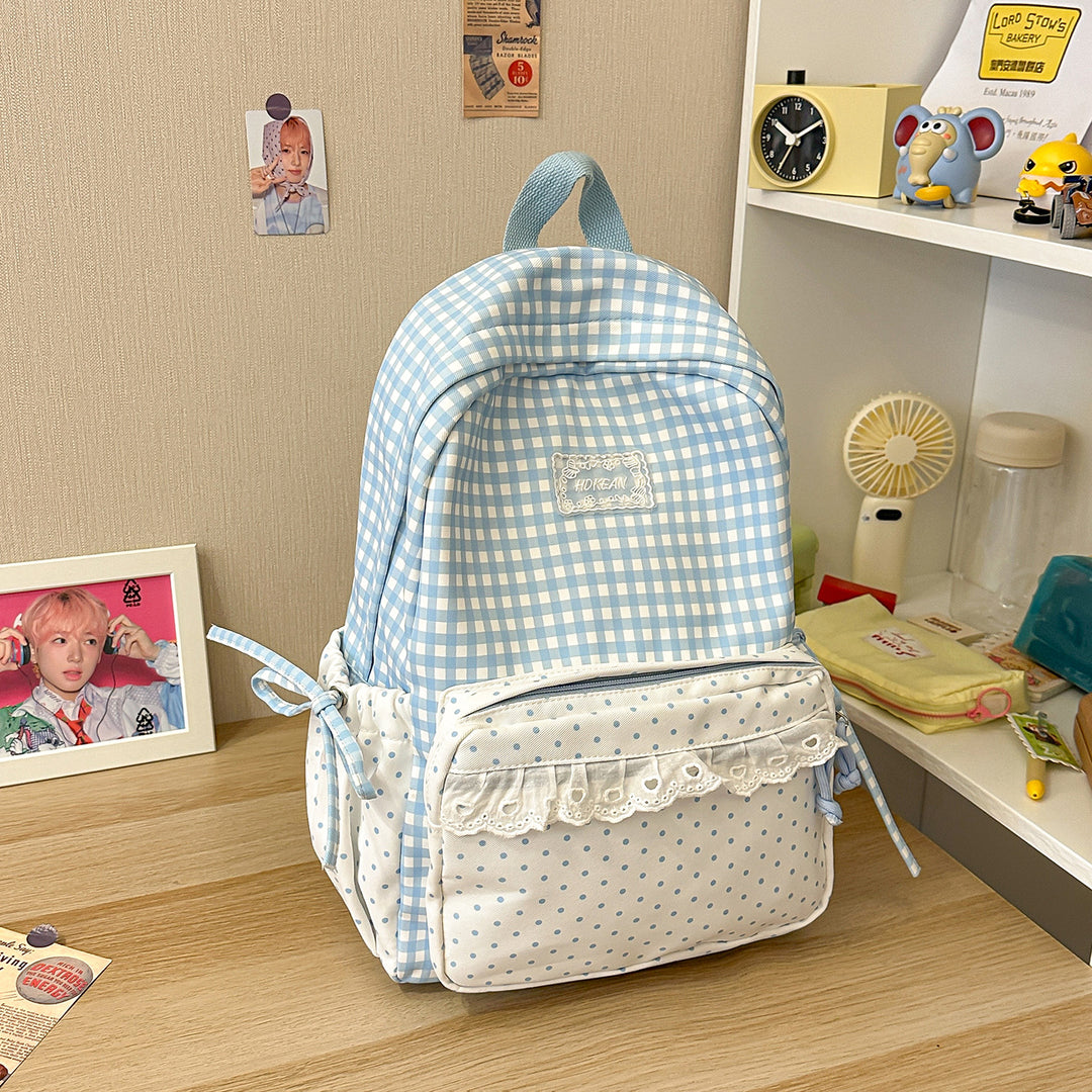 Stylish Gingham Patterned Backpack Bowlift