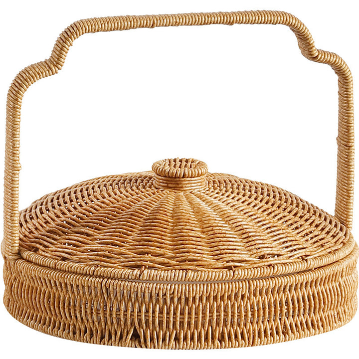 Handwoven Round Serving Basket with Ergonomic Handle Bowlift